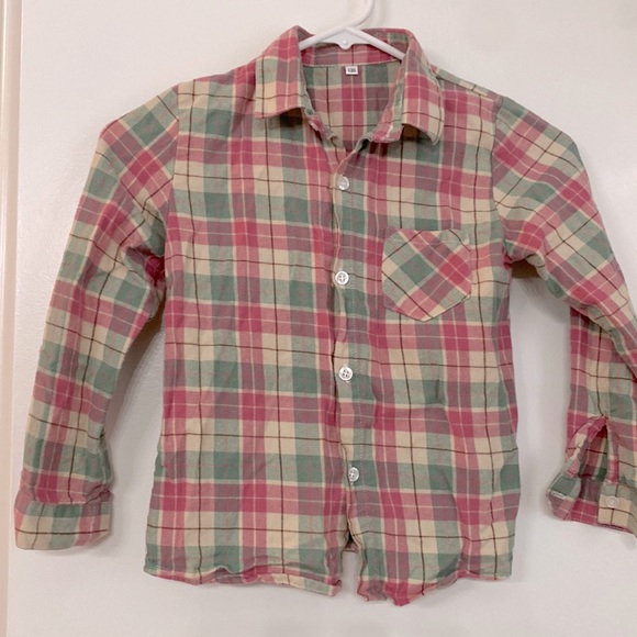 Green and pink flannel shirt for boys or girls - Picture 1 of 3
